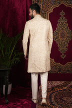 Beige Gold Hand Embroidered Sherwani Set