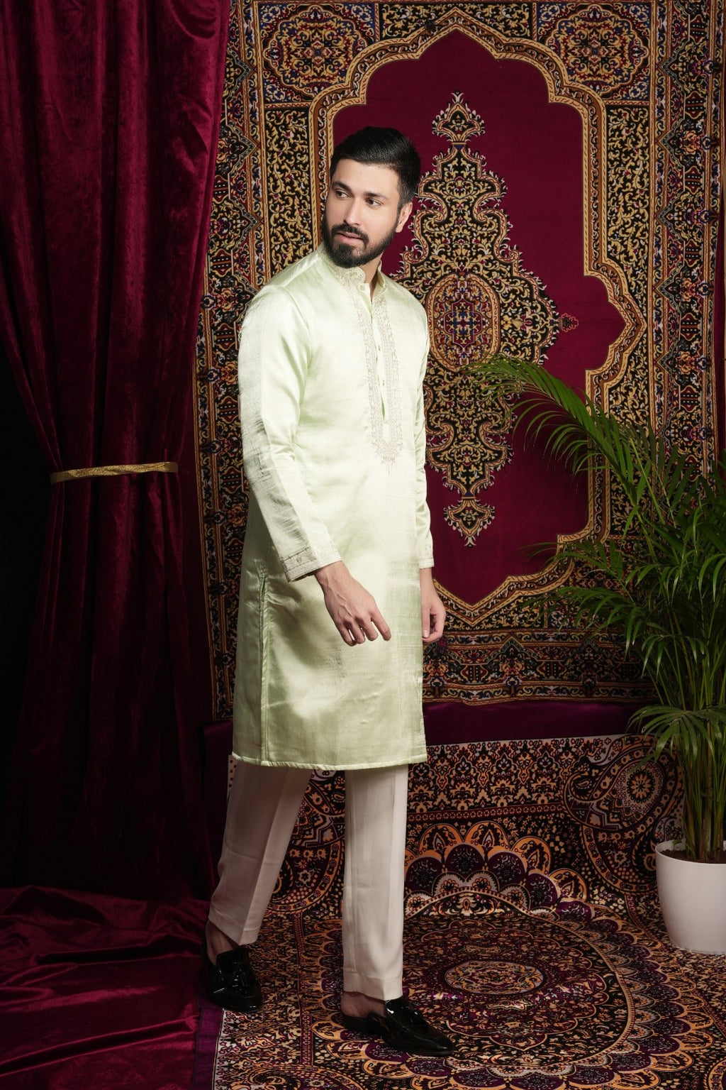Mint Green Hand Embroidered Kurta Set
