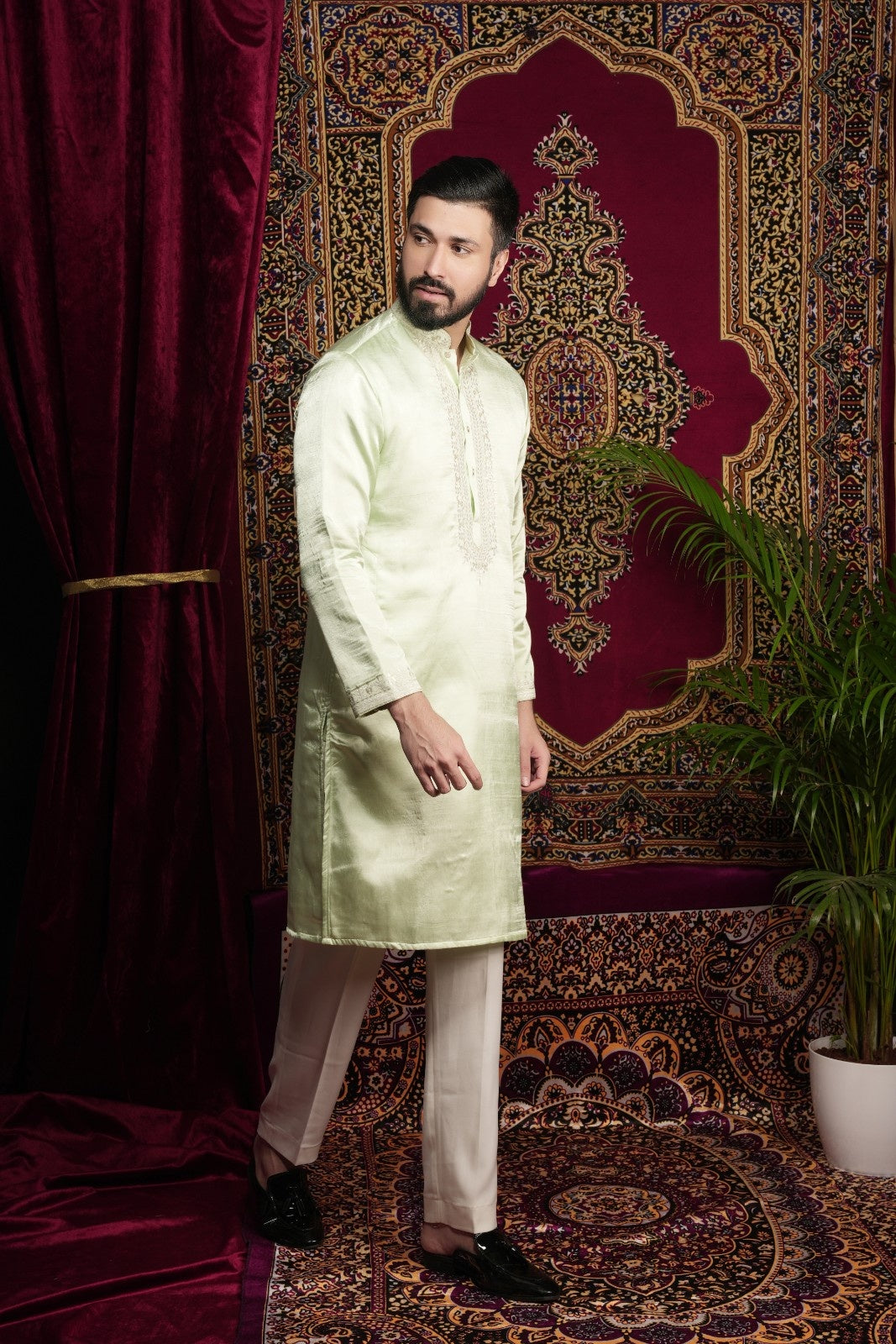 Mint Green Hand Embroidered Kurta Set