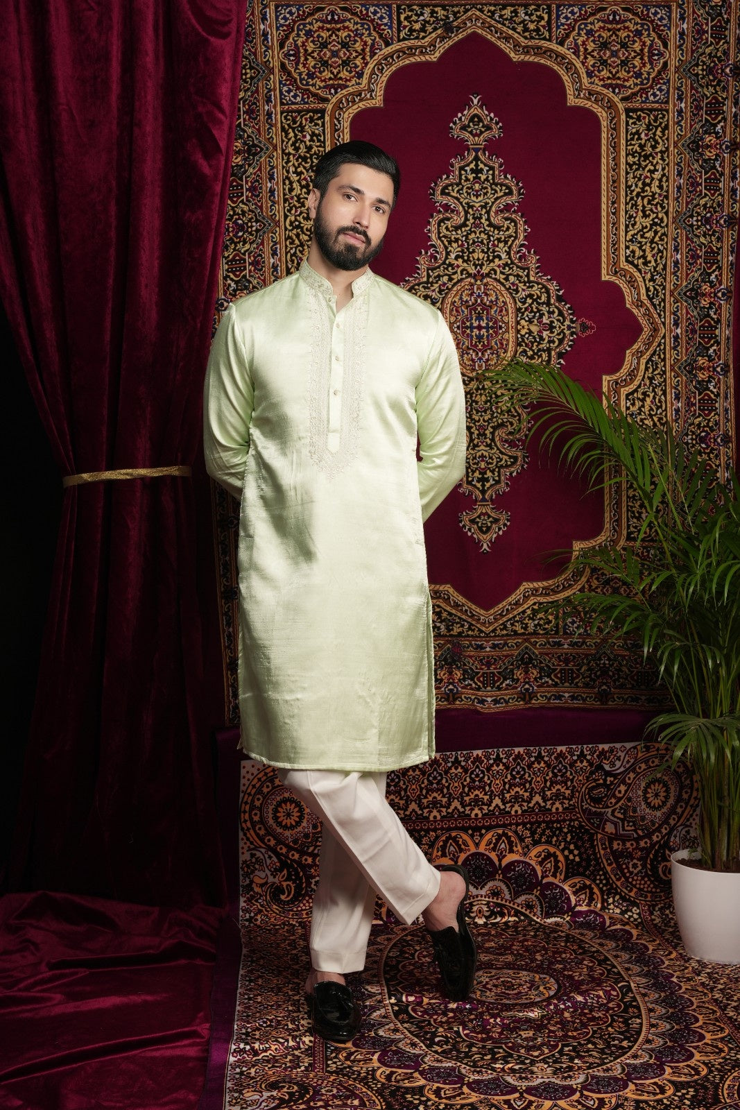 Mint Green Hand Embroidered Kurta Set