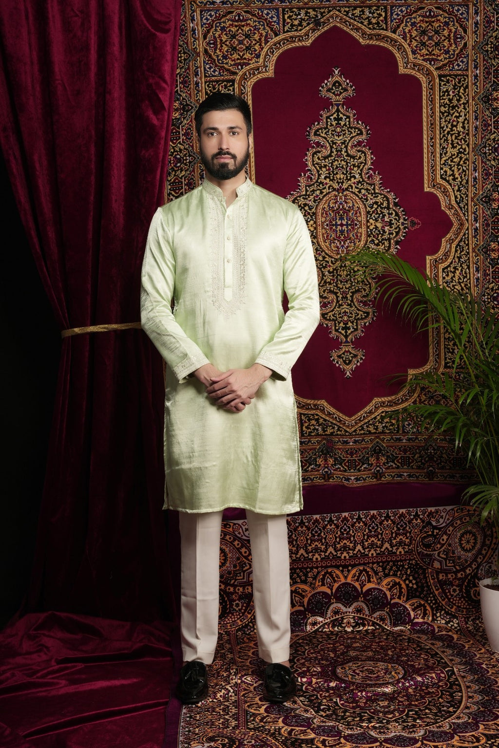 Mint Green Hand Embroidered Kurta Set