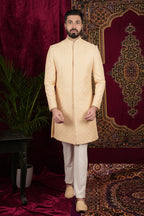Pale Gold Embroidered Bandgala Set