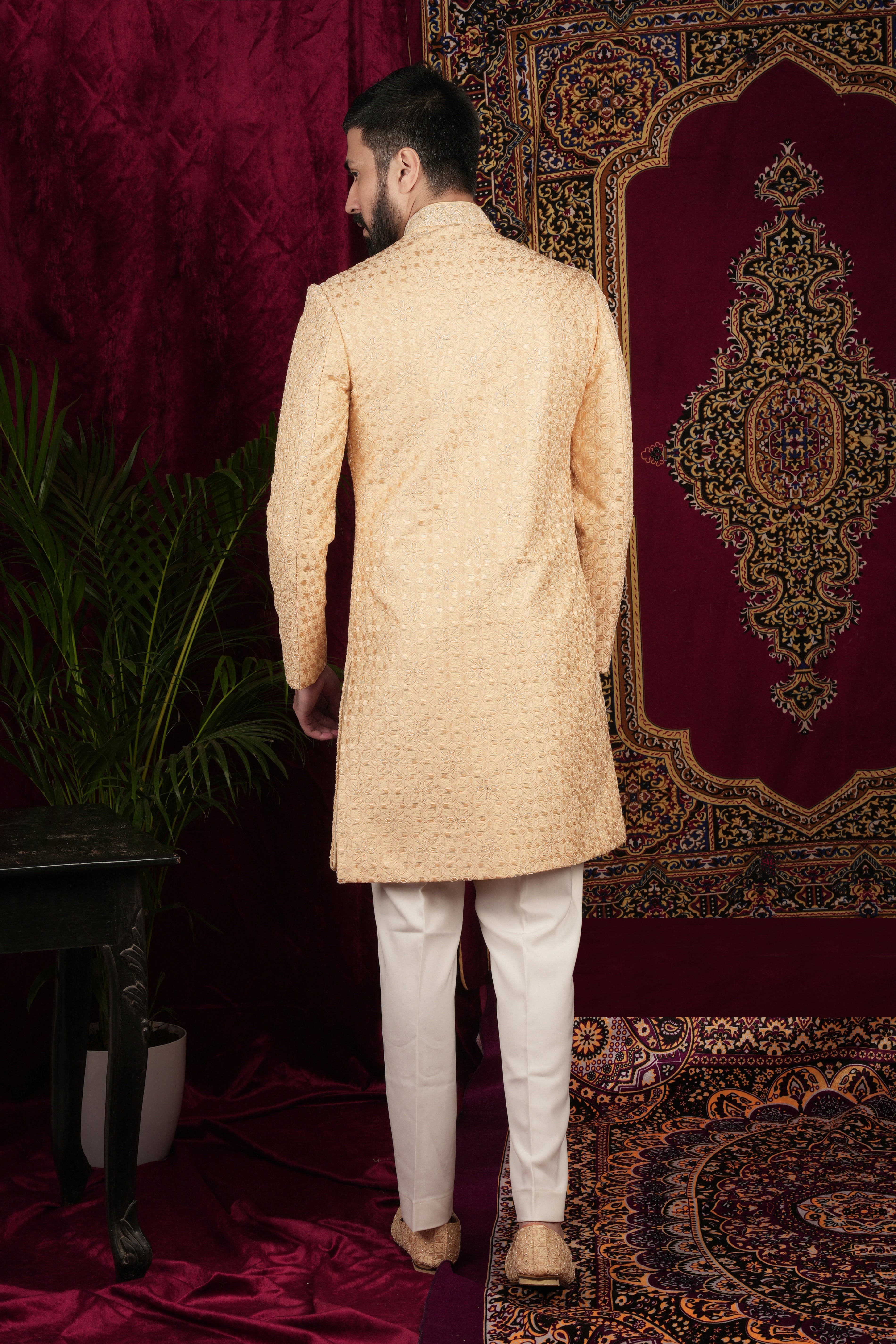 Pale Gold Embroidered Bandgala Set