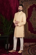 Pale Gold Embroidered Bandgala Set