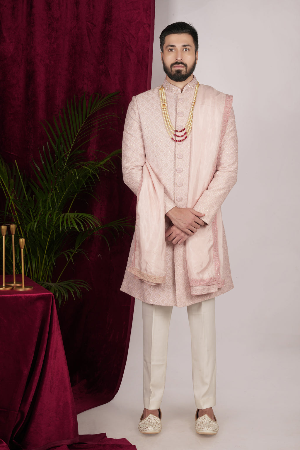 Blush Pink Motif Sequence Embroidered Sherwani Set