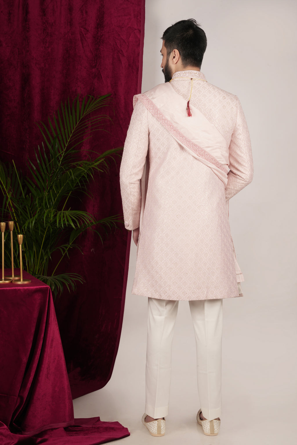 Blush Pink Motif Sequence Embroidered Sherwani Set