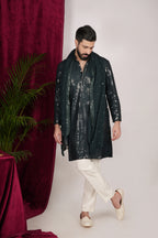Teal Green Faux Silk Mirror Embroidered Kurta Set