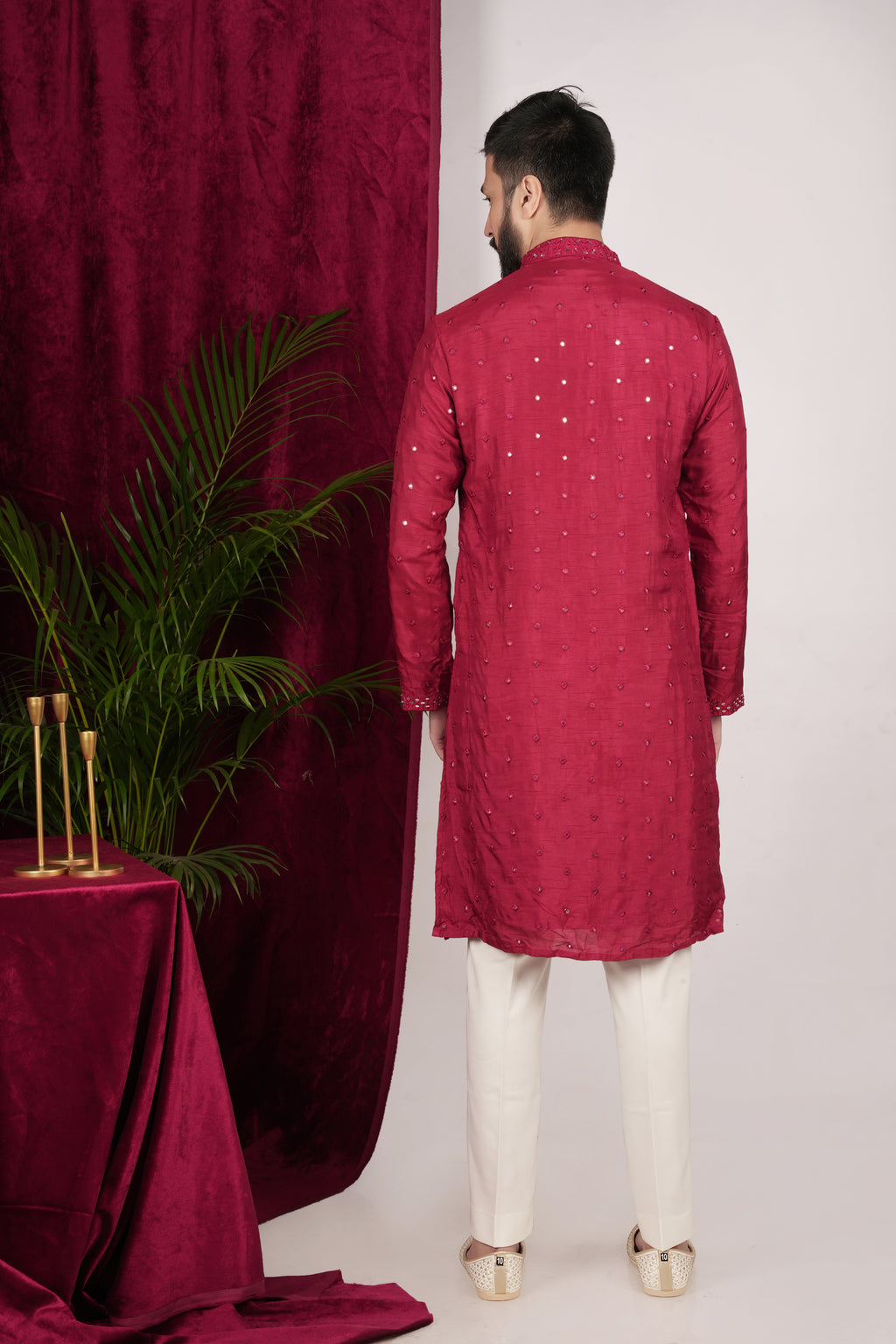 Red Silk Hand Embroidered Kurta Set