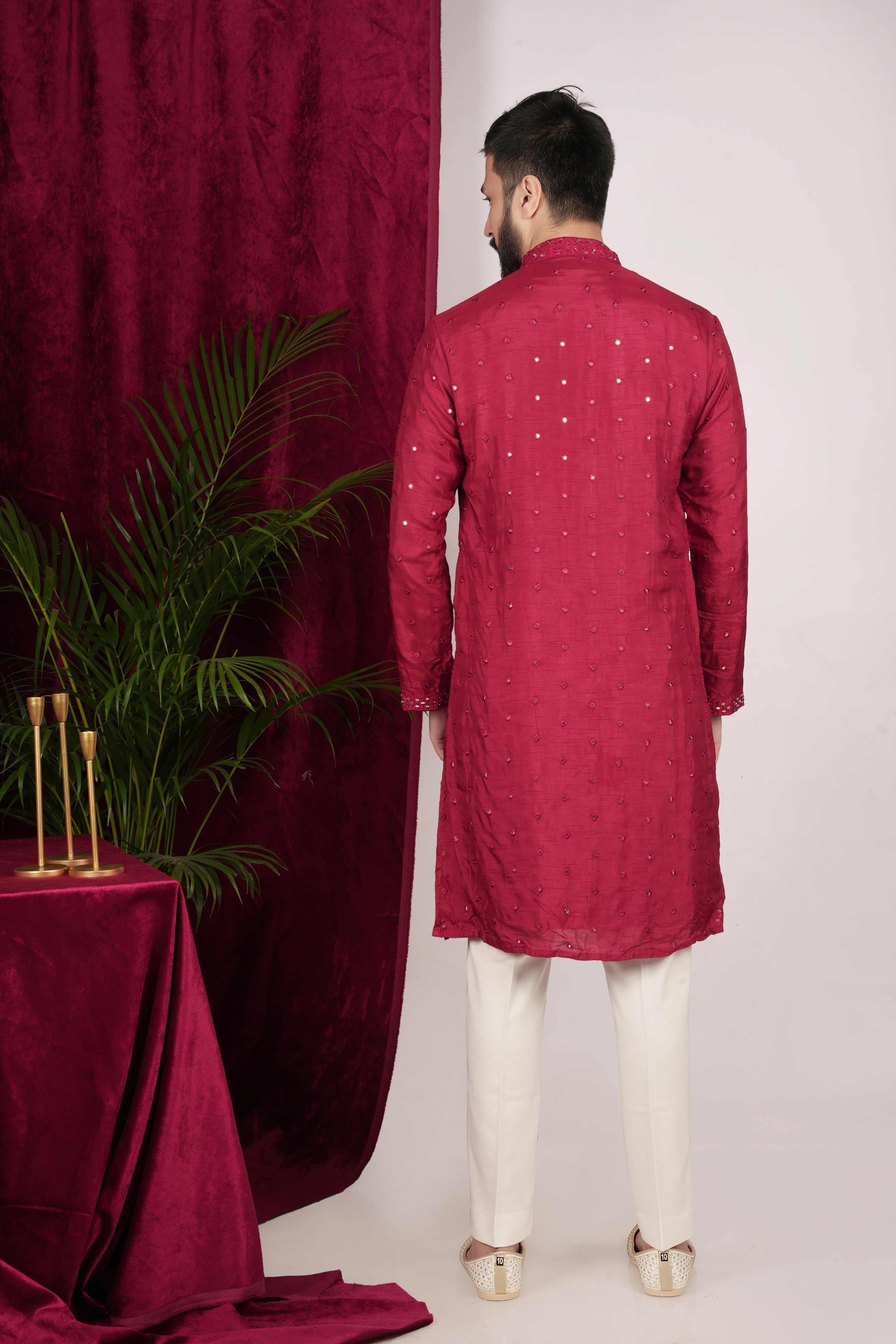 Red Silk Hand Embroidered Kurta Set