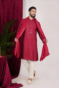 Red Silk Hand Embroidered Kurta Set