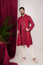 Red Silk Hand Embroidered Kurta Set
