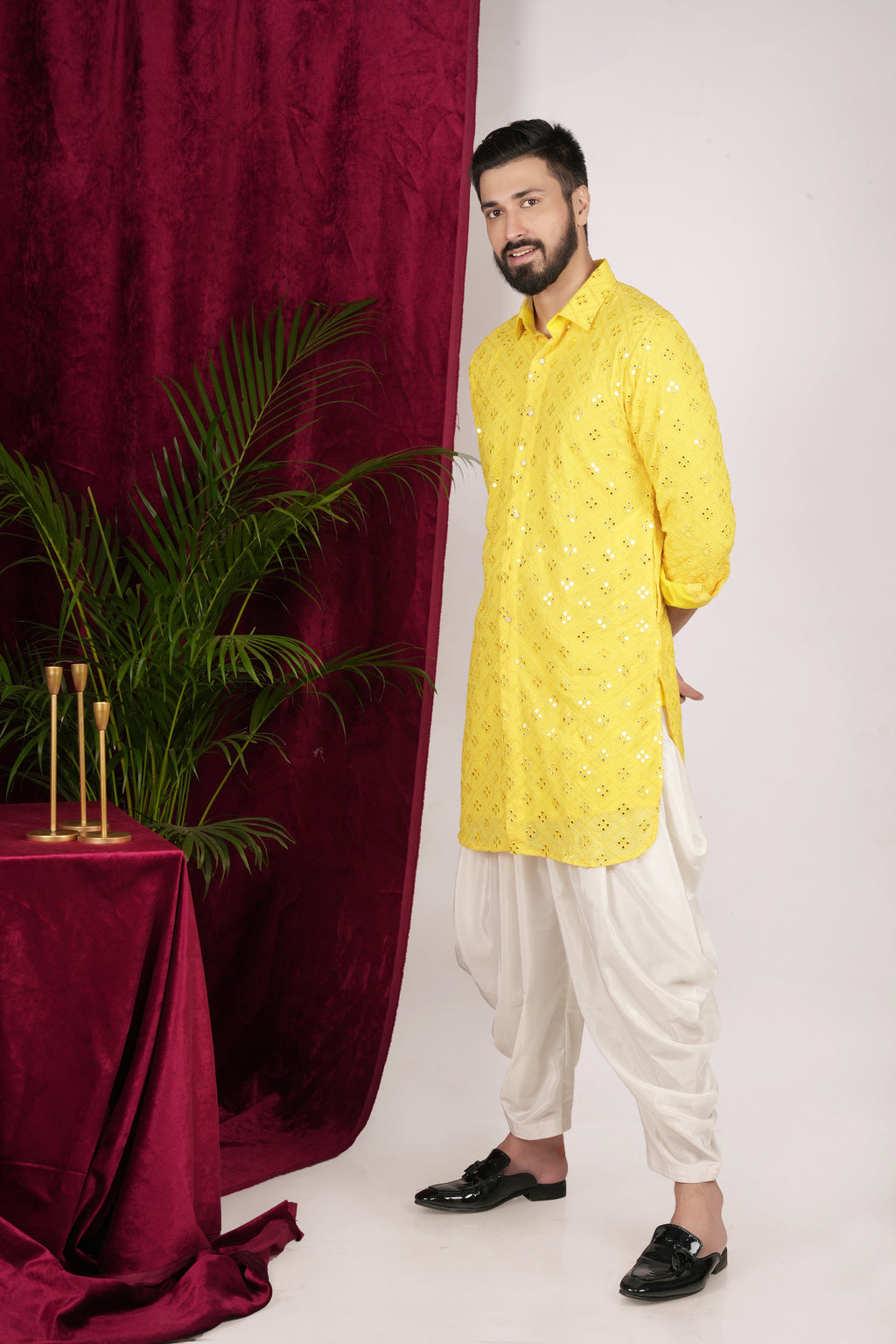 Yellow Georgette Embroidered Kurta Set