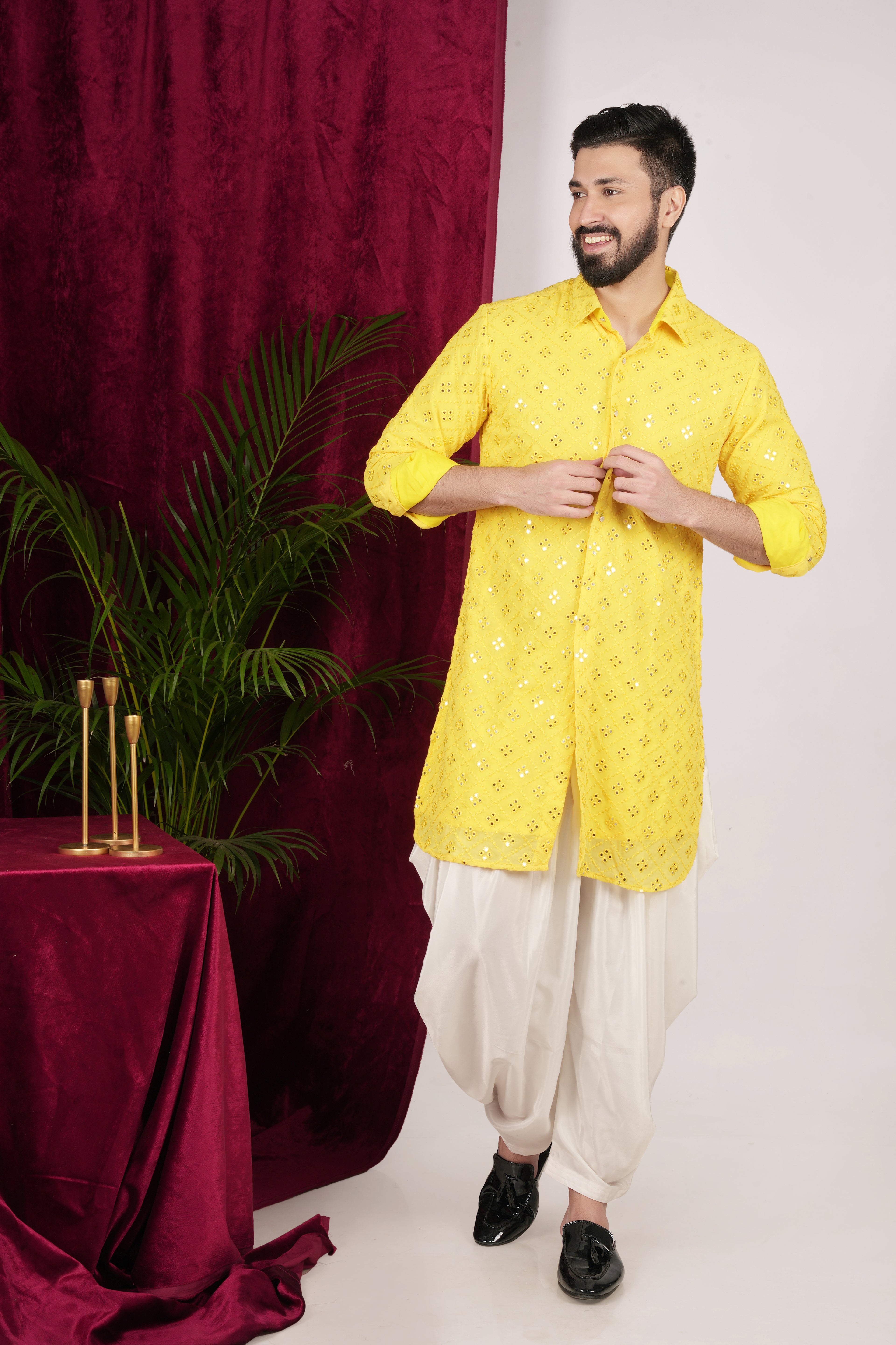 Yellow Georgette Embroidered Kurta Set