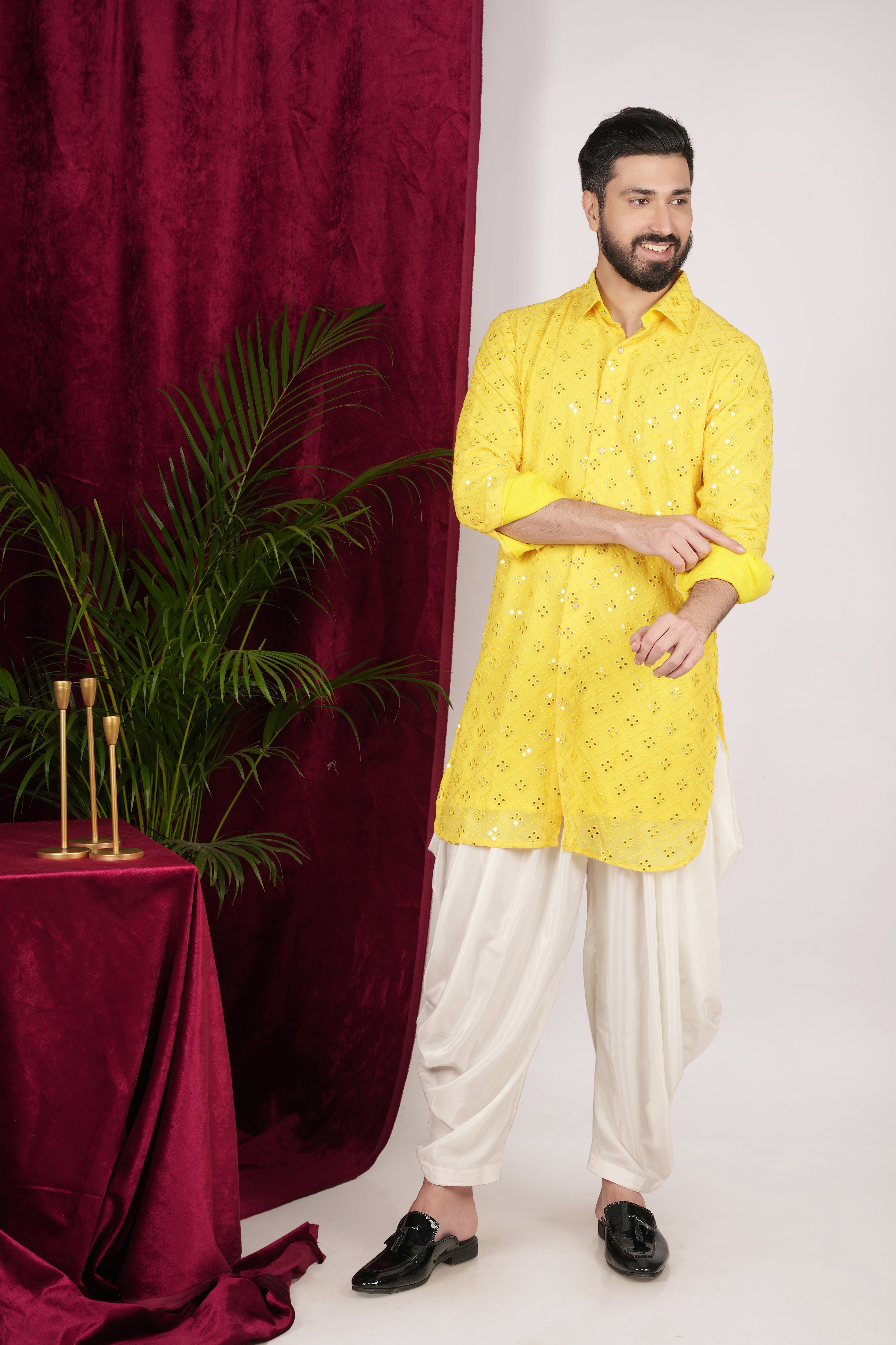 Yellow Georgette Embroidered Kurta Set