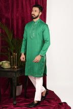 Castle Tone Green Tussar Silk Mirror Hand Embroidered Kurta Set
