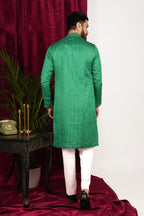 Castle Tone Green Tussar Silk Mirror Hand Embroidered Kurta Set