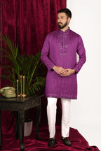 Purple Tussar Silk Mirror Hand Embroidered Kurta Set
