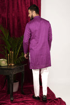 Purple Tussar Silk Mirror Hand Embroidered Kurta Set