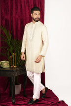 Creme Silk Mirror Embroidered Kurta Set