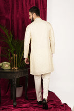 Creme Silk Mirror Embroidered Kurta Set