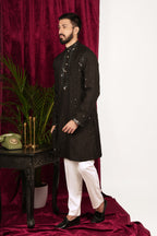 Black Silk Mirror Embroidered Kurta Set