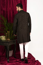 Black Silk Mirror Embroidered Kurta Set