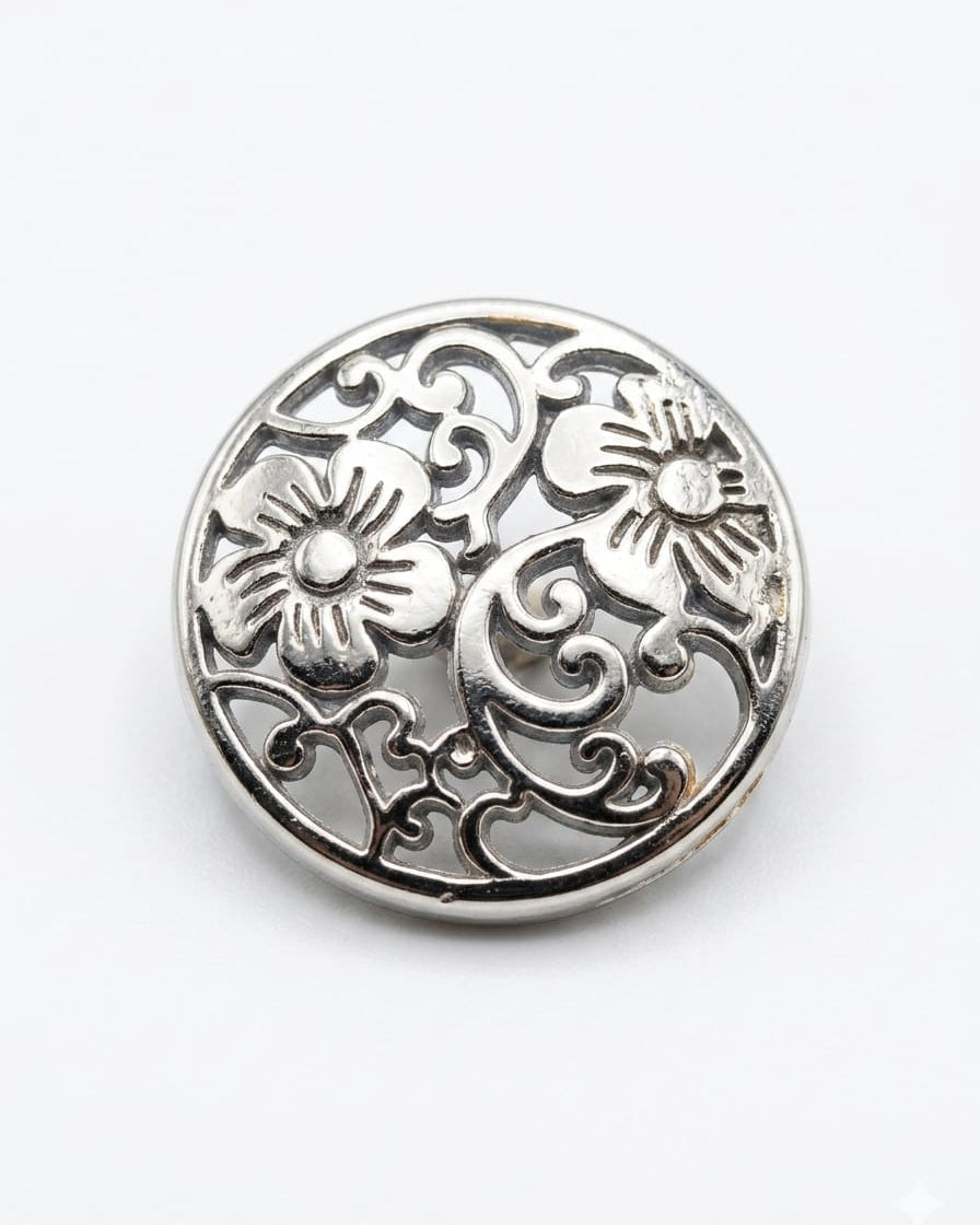 Openwork Silver Floral Button