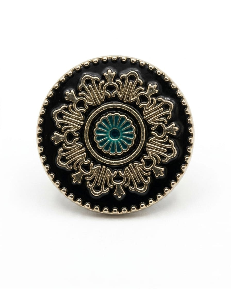 Black, Silver & Teal Designer Button