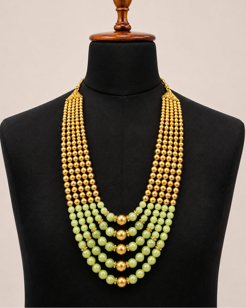 Golden and Light Green Layered Mala