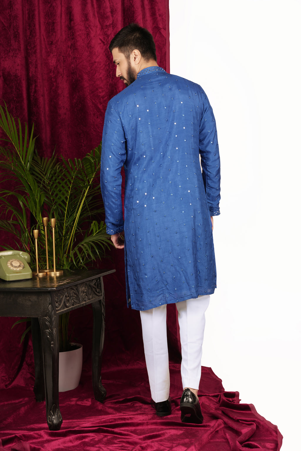 Bright Blue Silk Embroidered Kurta Set