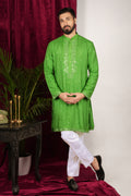 Bright Green Silk Embroidered Kurta Set
