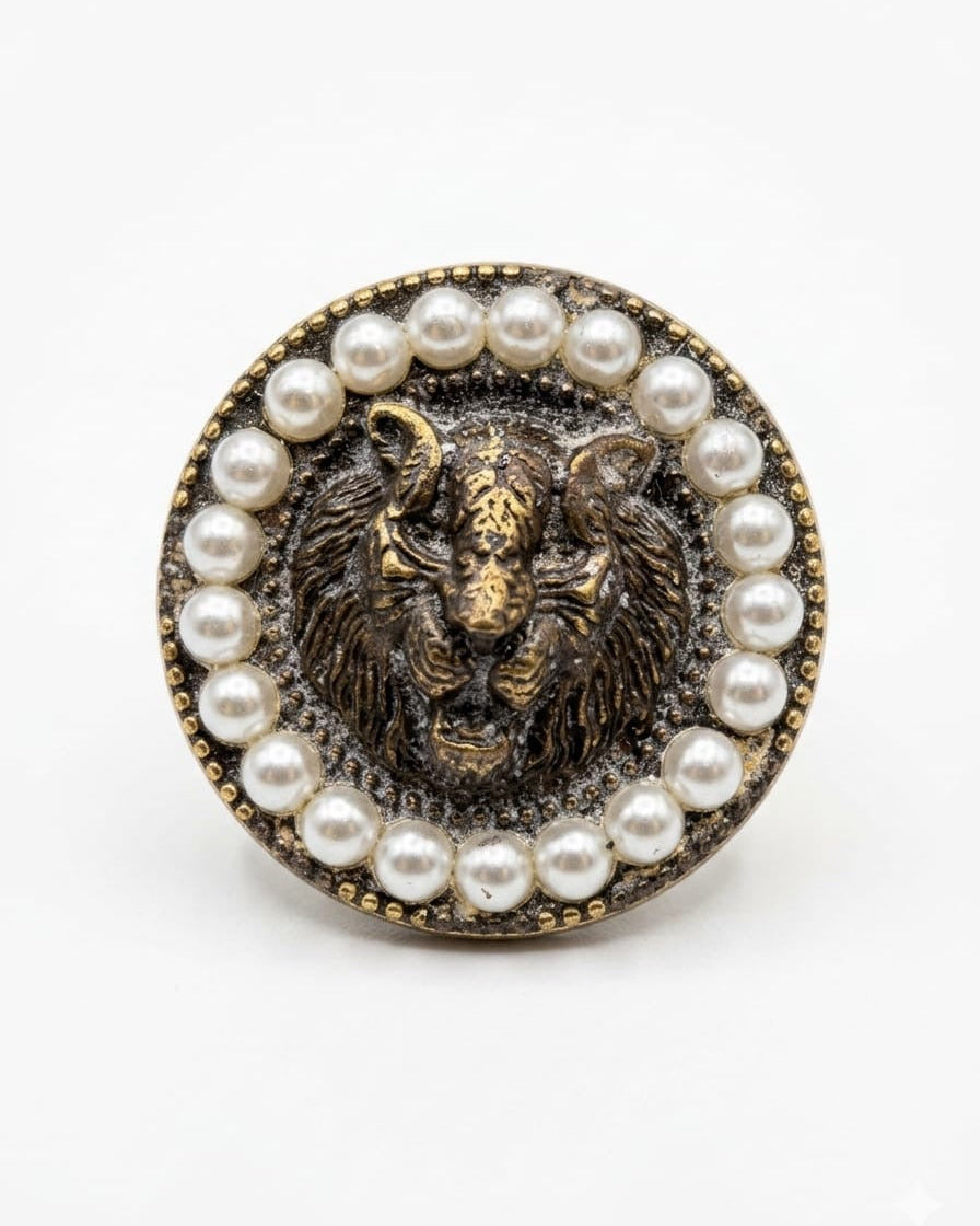 Pearl Lion Antique Button