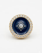 Navy, White & Gold Crystal Button