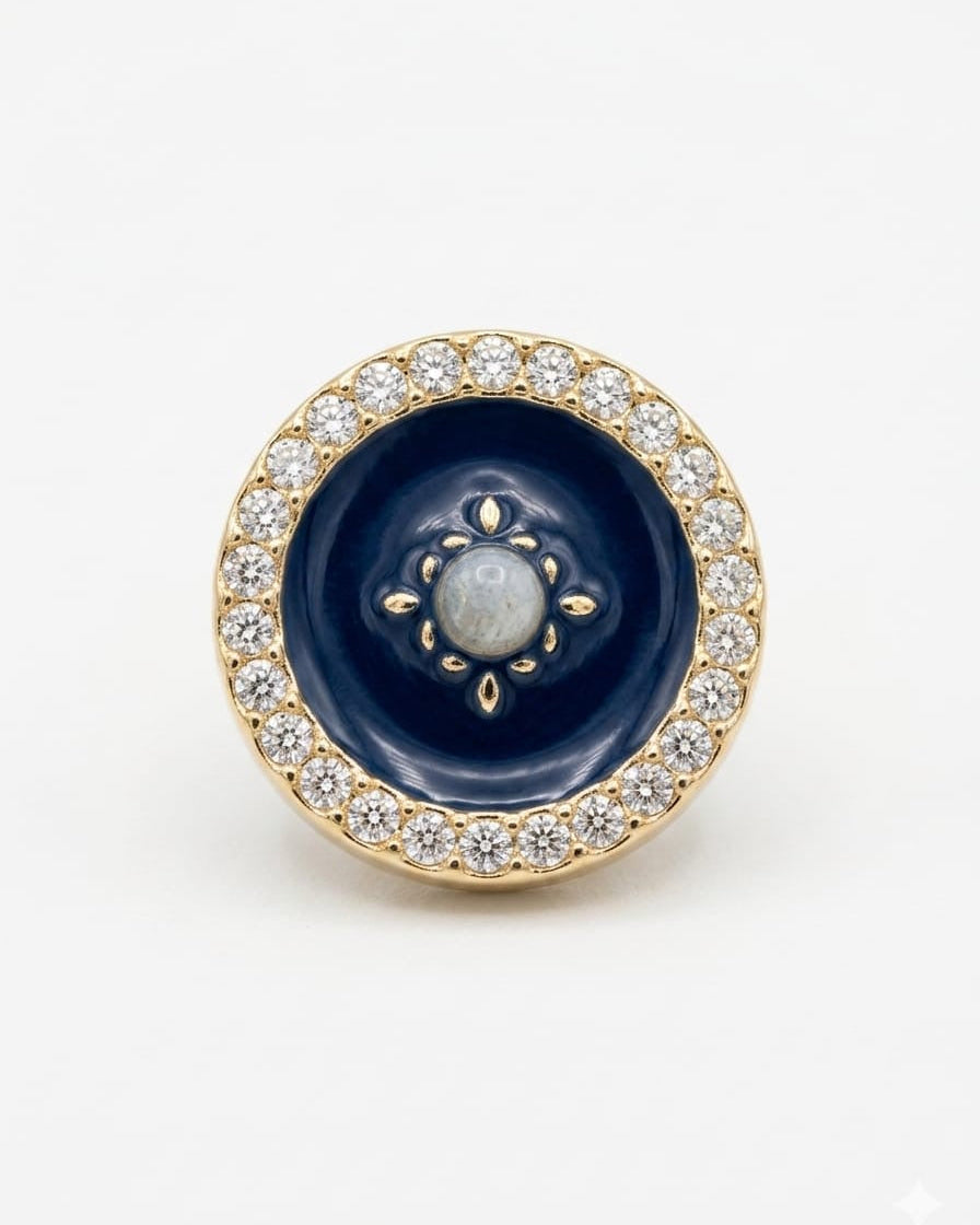 Navy, White & Gold Crystal Button