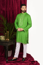 Bright Green Silk Embroidered Kurta Set
