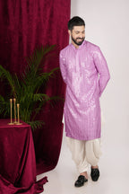 Purple Silk Mirror Embroidered Kurta Set