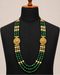 Green Beaded Layered Kundan Mala