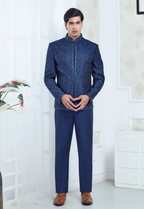 Blue Silk Embroidered Jodhpuri Set