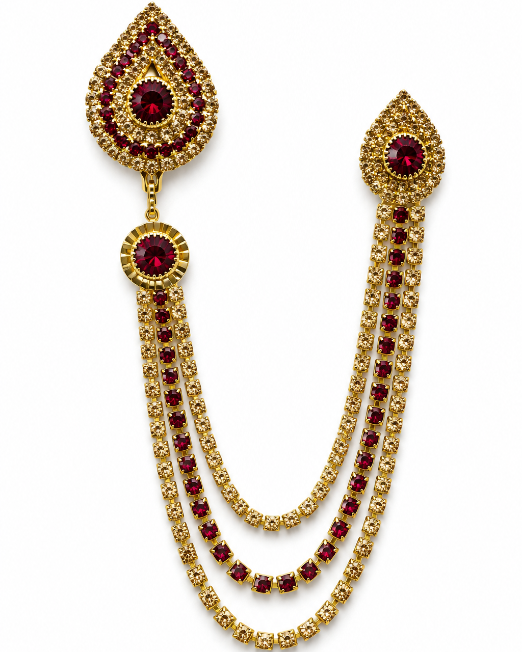 Golden and Red Stones Brooch