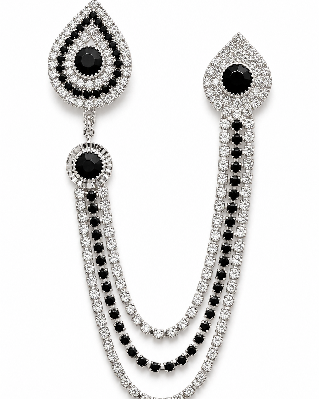 Silver and Black Stones Brooch