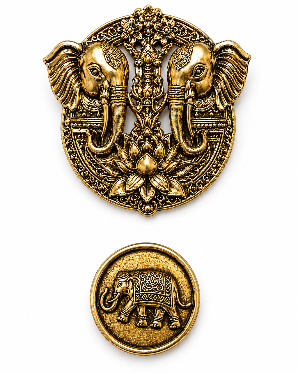 Golden Elephant and Floral Brooch