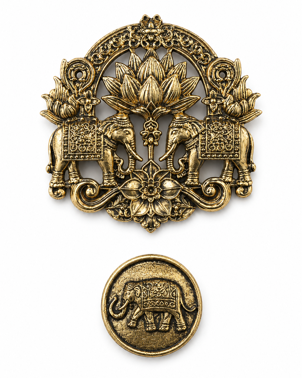 Golden Elephant and Floral Brooch and Button