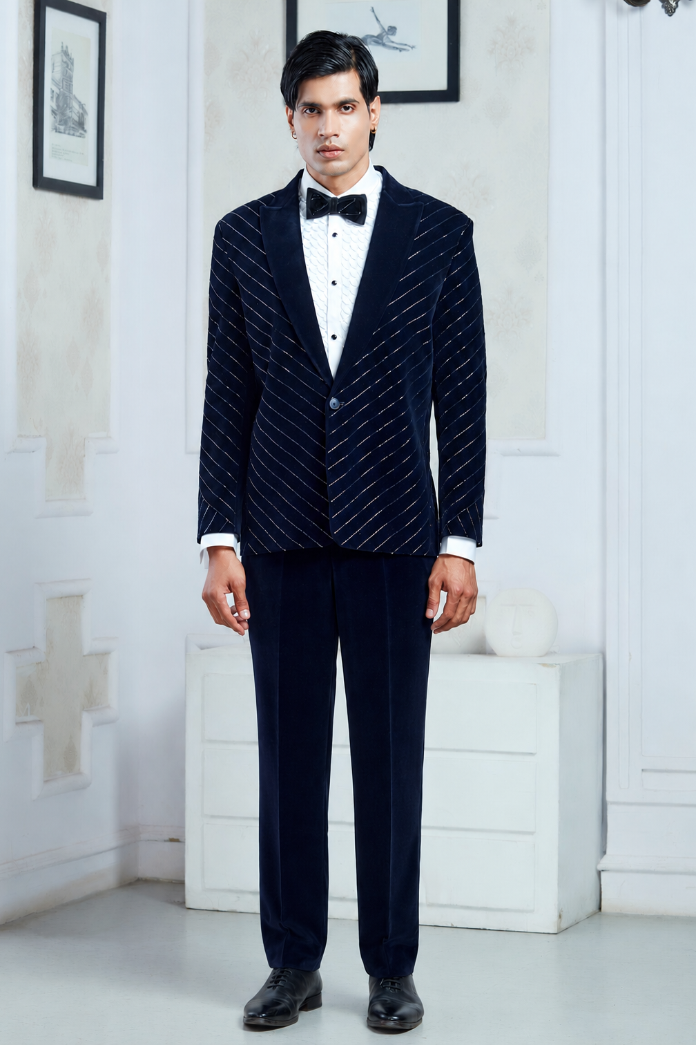 Embroidered Navy Blue Tuxedo