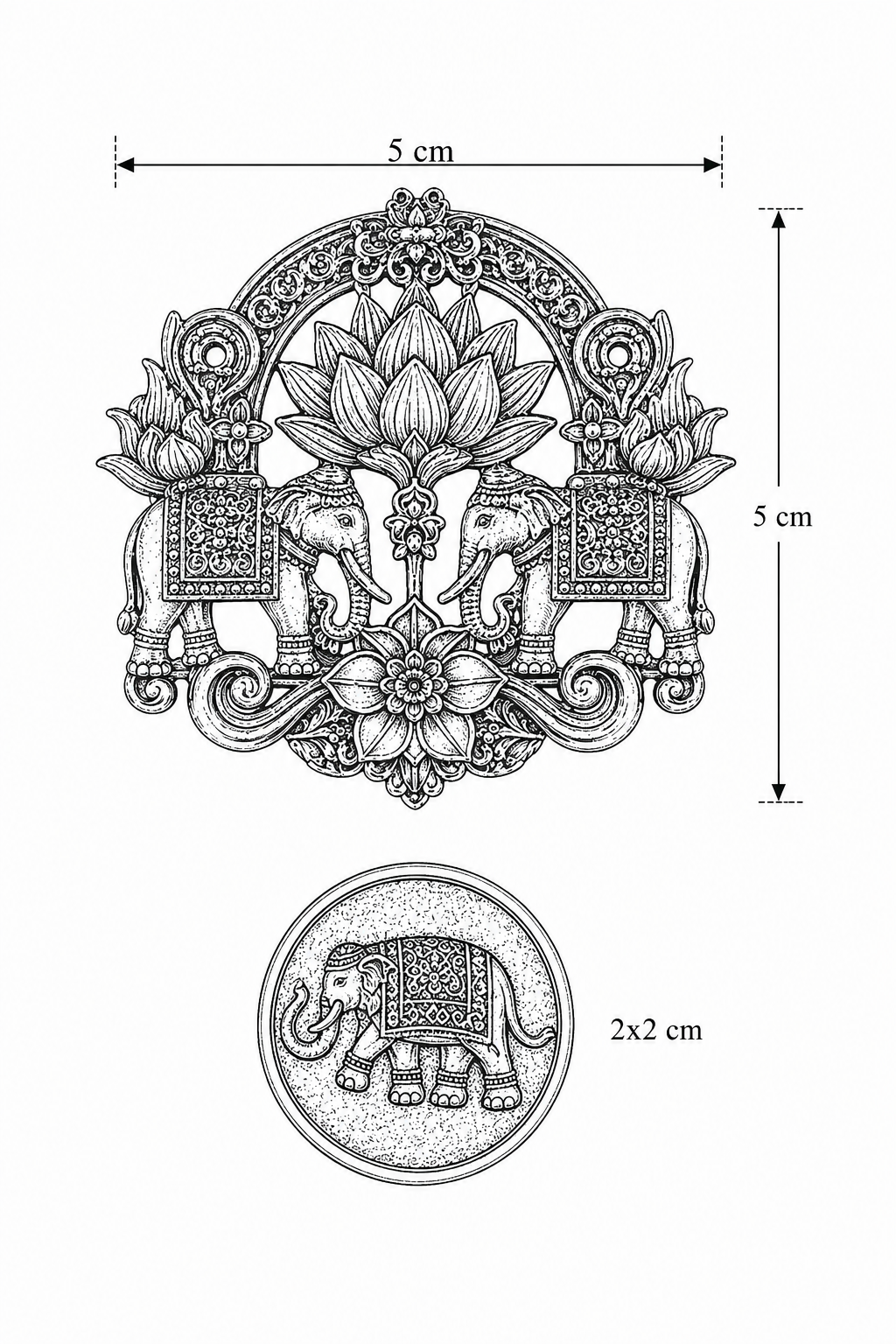 Golden Elephant and Floral Brooch and Button