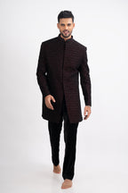 Maroon Velvet Cutdana Bandhgala Indo Western Set