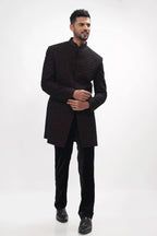 Maroon Velvet Cutdana Bandhgala Indo Western Set