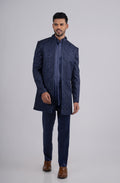 Blue Silk Embroidered Open Jacket Set