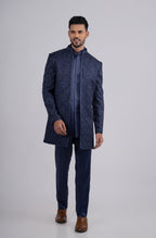 Blue Silk Embroidered Open Jacket Set