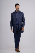 Blue Silk Embroidered Open Jacket Set