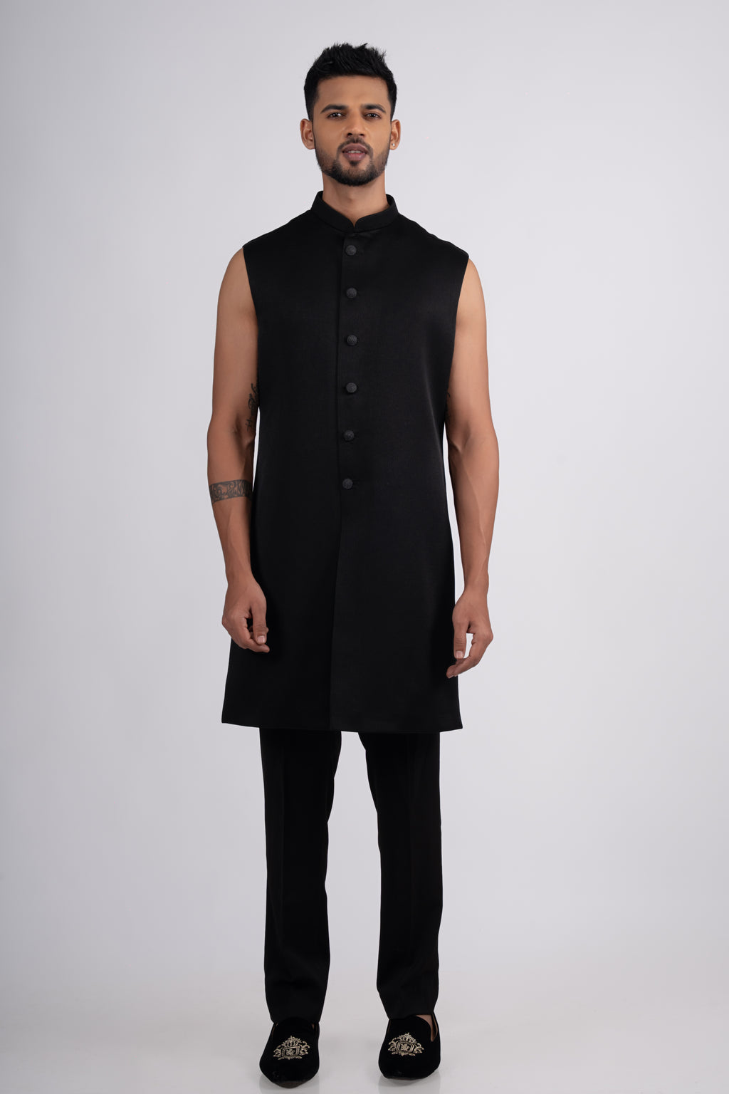 Black Silk Stone & Cutdana Embroidered Indo Western
